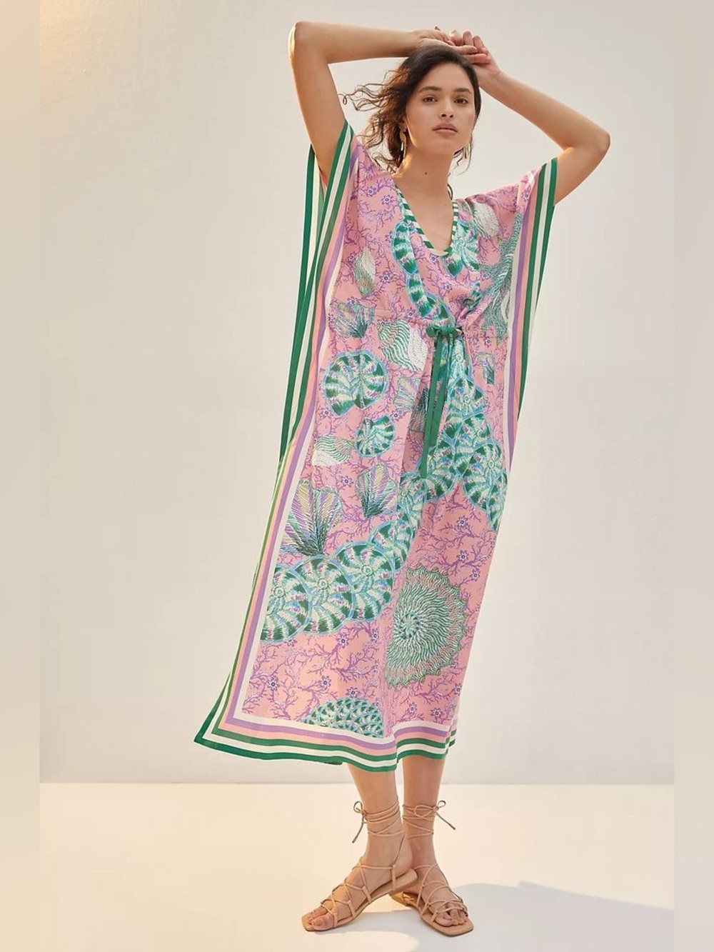 Anthropologie Seashell Print Kaftan Maxi Cover Up One Size